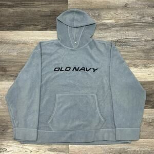 Vintage Y2K Old Navy‎ Blue Mens 2XL Brand Spellout Fleece Pullover Hoodie Sporty